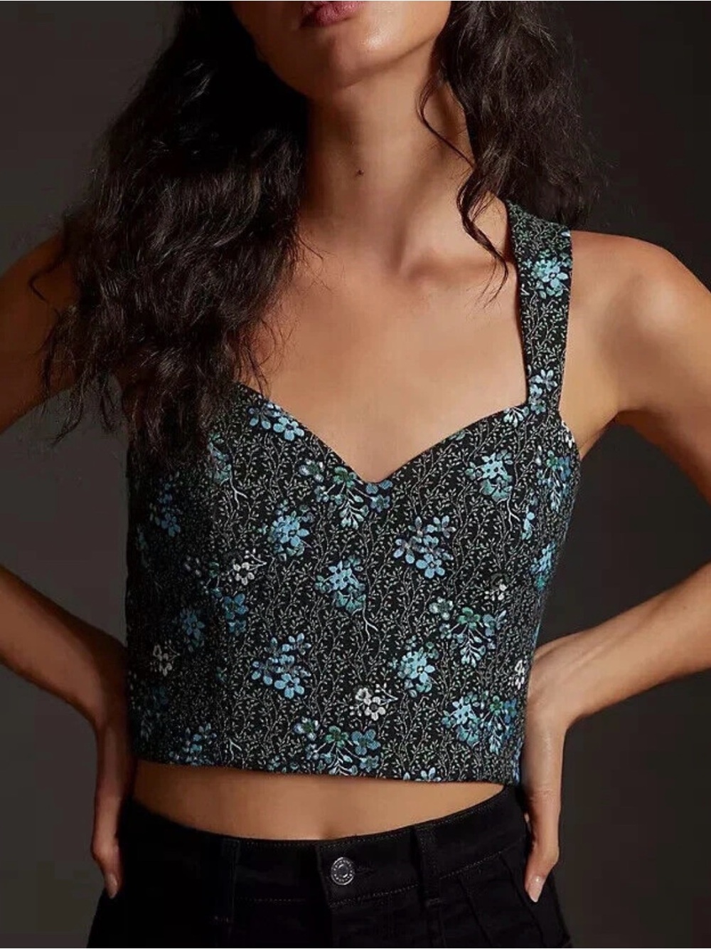 Anthropologie Sachin & Babi Jacquard Corset Tank Top Tapestry Crop L